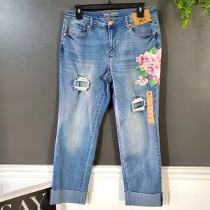 Ruff Hewn Blue Floral Ankle Jeans EUC size 6
